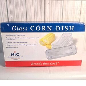 HIC Harold Import Co Glass Corn on The Cob Dishes, Set of 4, Kitchenware